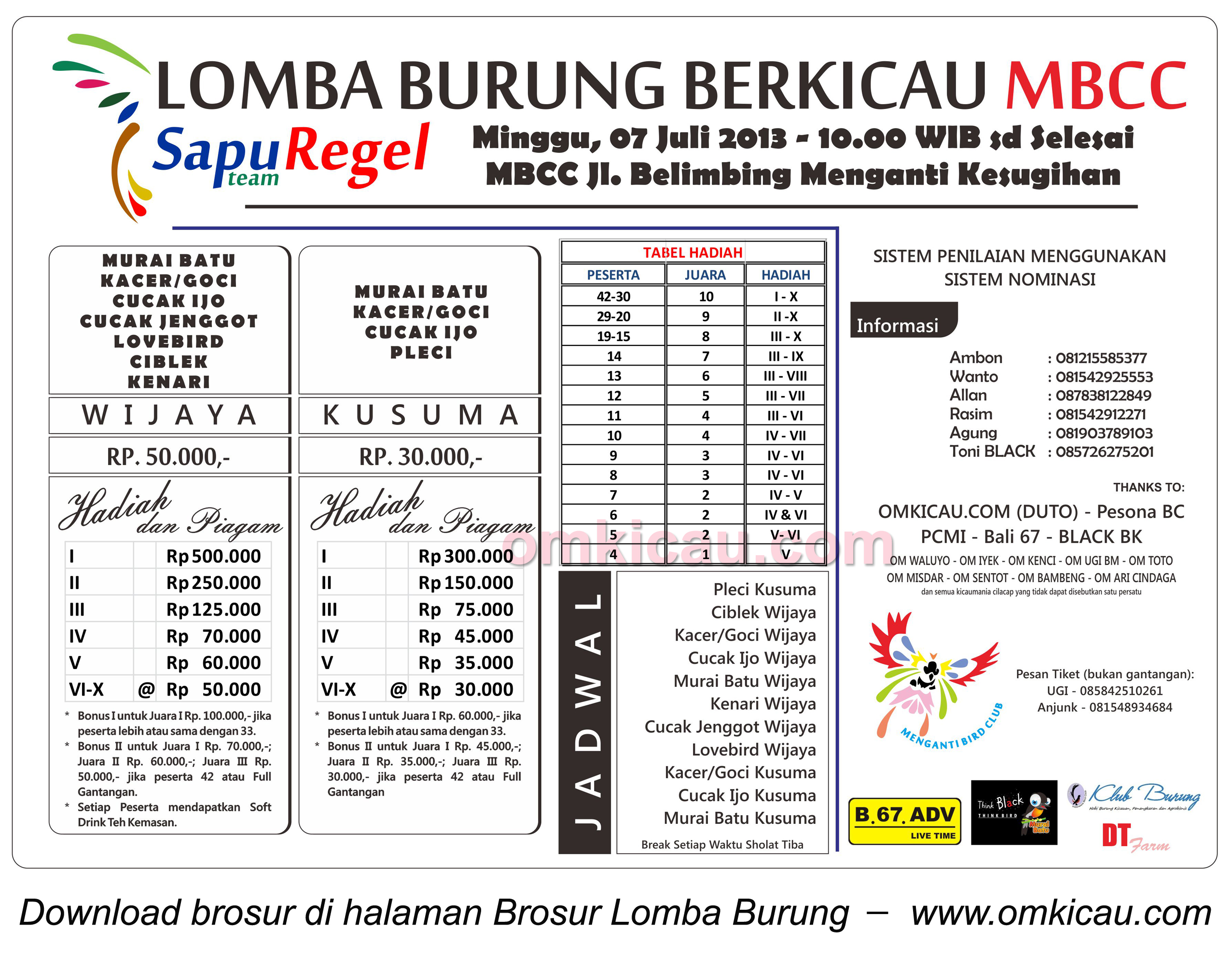 Brosur Lomba Burung Berkicau MBCC Cilacap - 7 Juli 2013