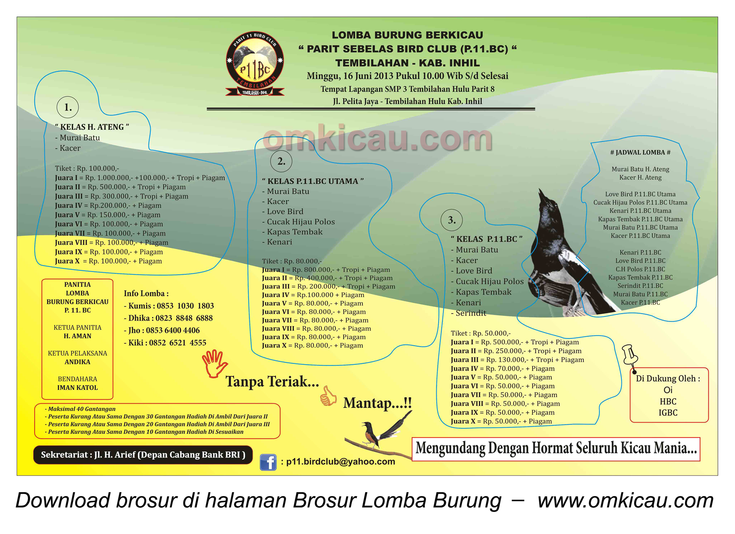 Brosur Lomba Burung Parit 11 BC, Tembilahan Hulu, 16 Juni 2013