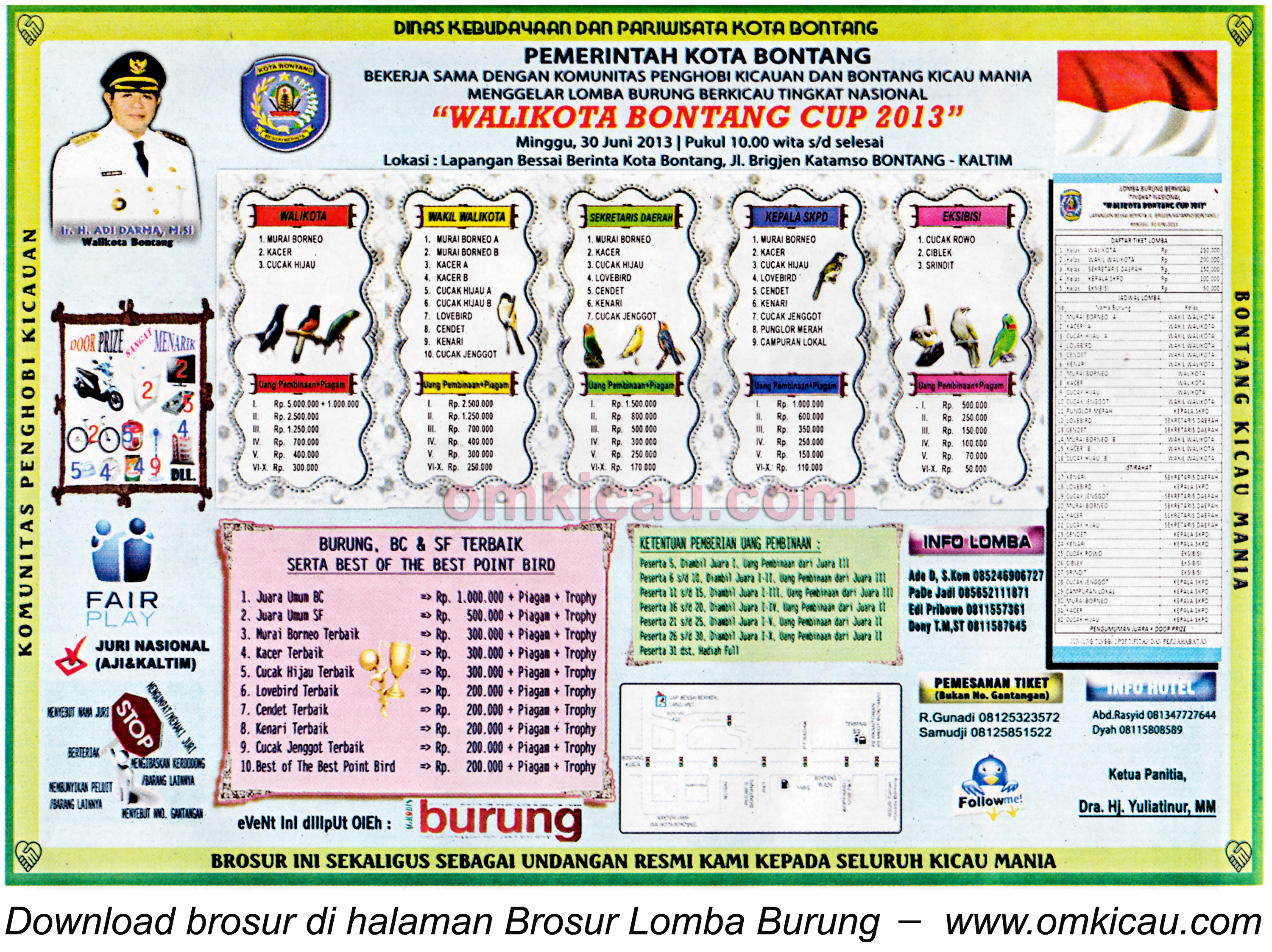 Brosur Lomba Burung Wali Kota Bontang Cup 30 Juni 2013