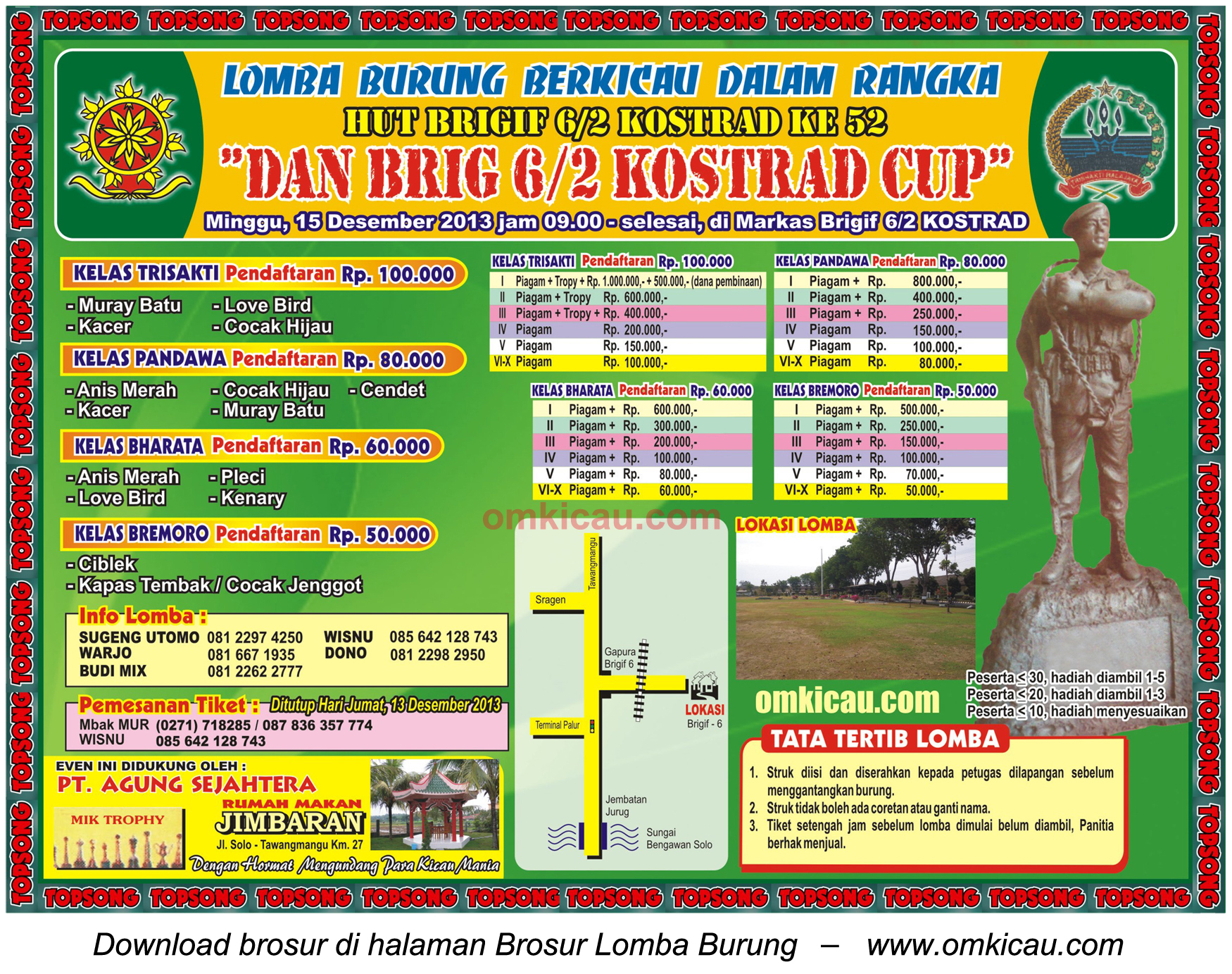 Brosur Lomba Burung Berkicau Dan Brig 6/2 Kostrad Cup, Solo, 15 Desember 2013